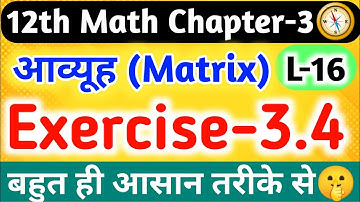 12th Maths Chapter-3 आव्यूह(Matrix),/Exercise 3.4 Solution,/L-16//Class 12th Maths Chapter 3//Matrix
