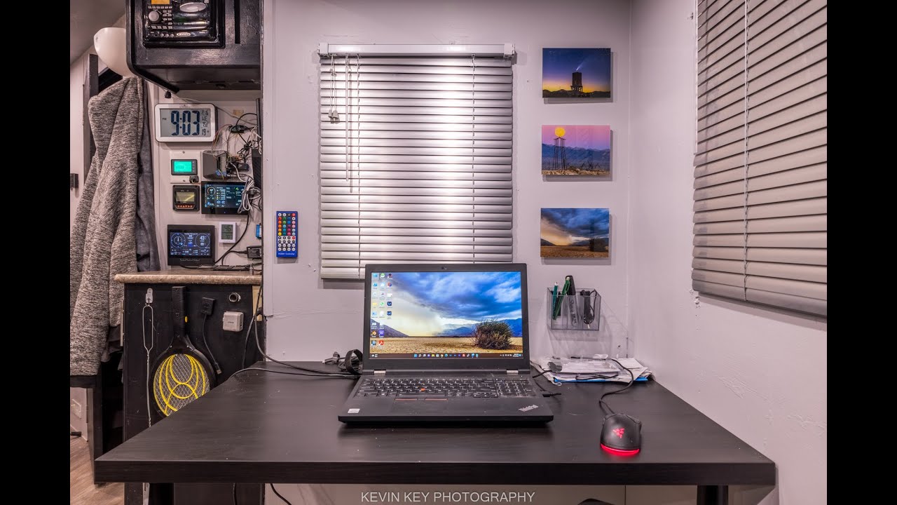 Replaced RV slide out room dinette with a mobile office workspace.