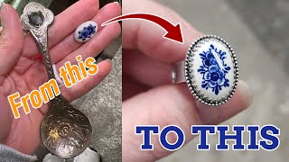 Using a cabochon from an old collector spoon and turning it into a wearable ring