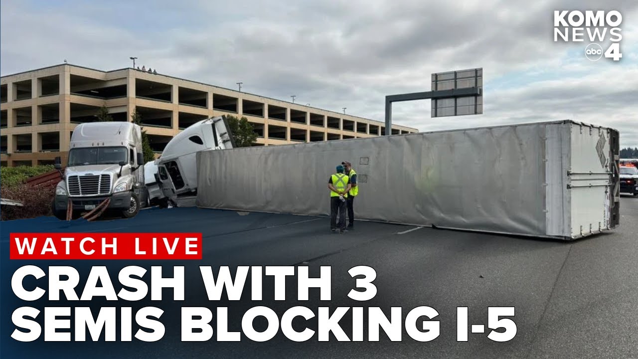 Crash involving 2 cars, 3 semi-trucks blocking most of southbound I-5 ...
