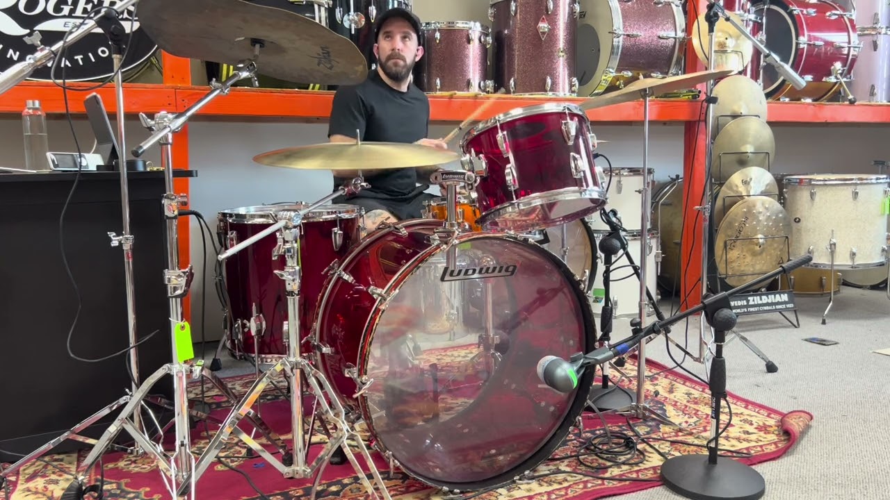 1970s Ludwig Red Vistalite 14x24 9x13 and 16x16 Drum Set