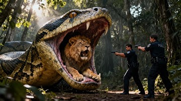 Brave Heroes Save Careless Mother Lion from Giant Python Attack After a Traffic Accident