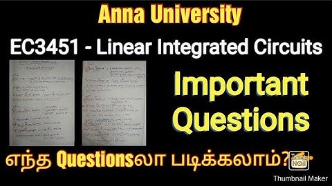 EC3451 - Linear Integrated Circuits | Important Questions | how to get easy pass | anna university