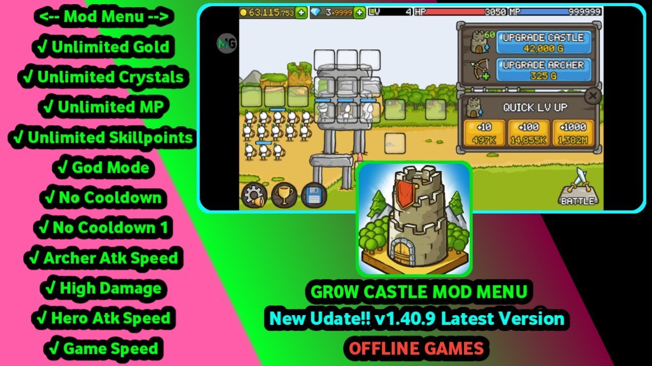 GROW CASTLE MOD MENU 1.40.9 UNLIMITED COIN, GEMS, GOD MODE
