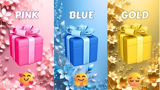 Choose your gift 🤩💝🤮, 3 gift box challenge, Pink Blue Gold #pickonekickone #giftboxchallenge #gift