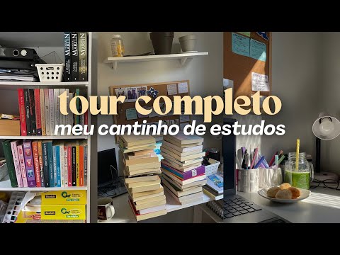 ORGANIZANDO MEU CANTINHO DE ESTUDOS + TOUR, ASMR, uma tarde produtiva comigo e mostrando meus livros