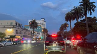 Driving Los Angeles : Santa Monica to Downtown LA on Saturday Night via Santa Monica Blvd
