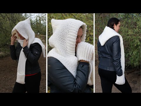 CROCHET: Easy Hooded Scarf With Pockets, Step by Step Tutorial, Crochet Pattern