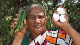 My grandma prepare a Lady finger with egg curry / Village food factory