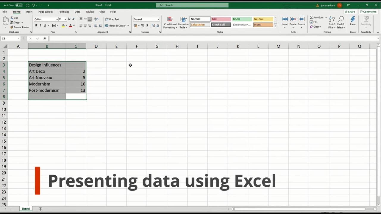 presentation of data excel