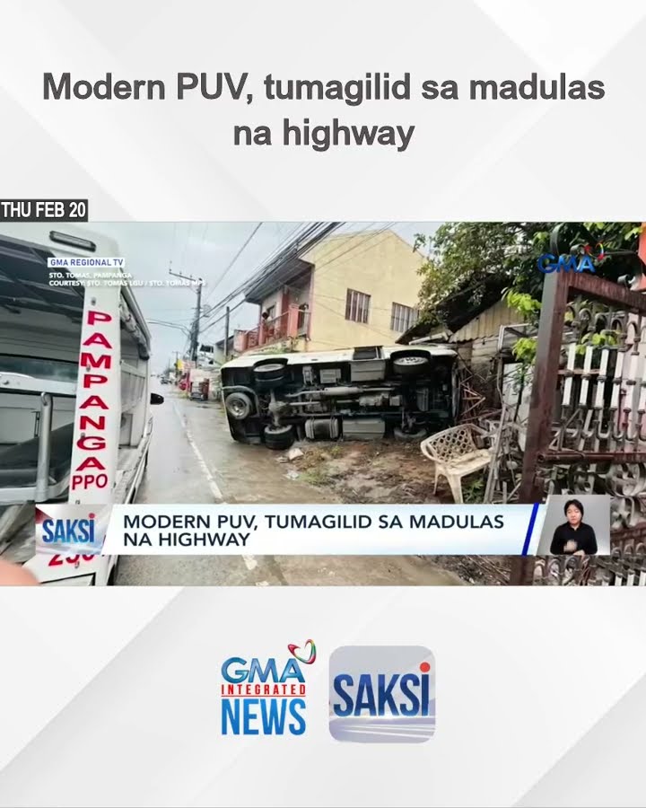 Modern PUV, tumagilid sa madulas na highway | Saksi