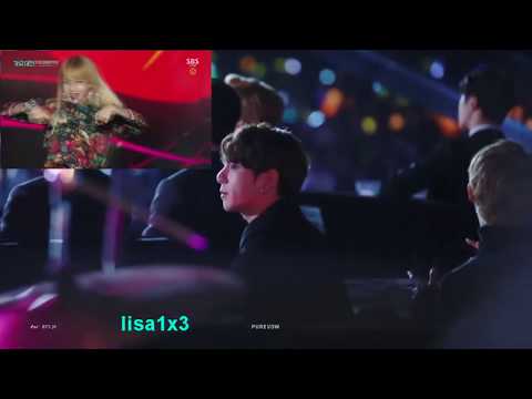 161226 BTS (JK) reaction to BLACKPINK - Whistle, Playing with fire @SBS Gayodaejun 2016