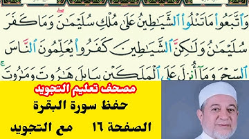 سورة البقرة الصفحة ١٦  حفظ مع مصحف التجويد ( واتبعوا ما تتلو الشياطين )