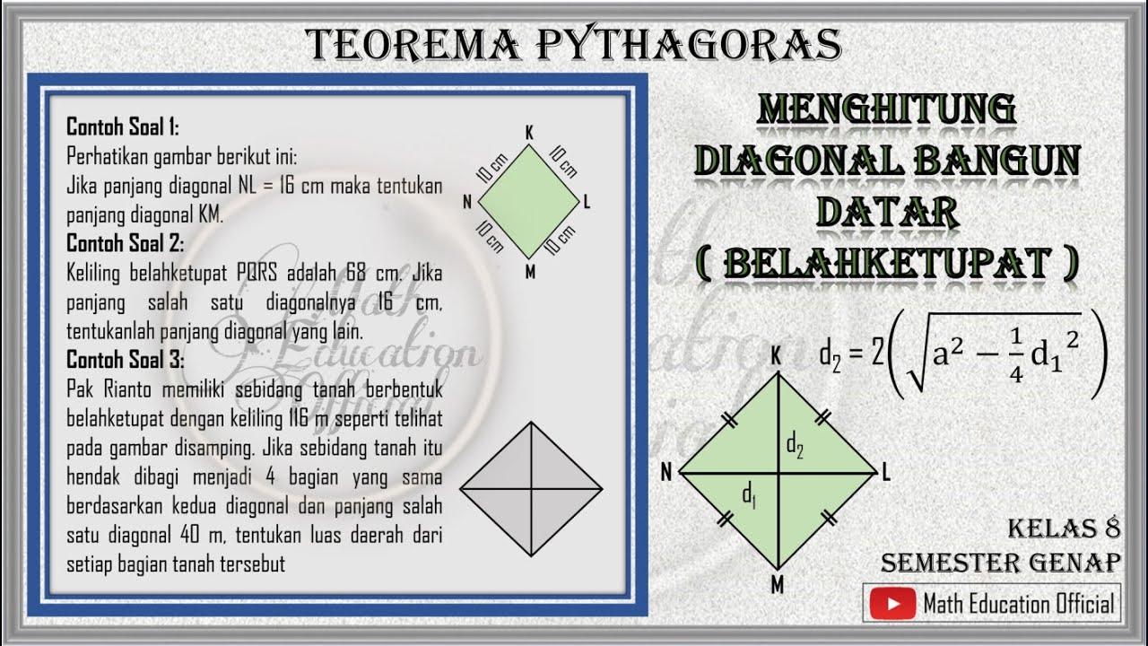 Menghitung Diagonal Belah Ketupat - TEOREMA PYTHAGORAS KELAS