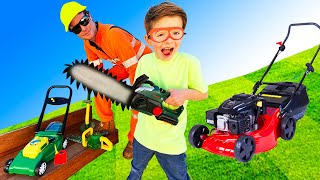 Lawn Mowers Yard work Tools for Kids Video | blippi toddler | min min playtime