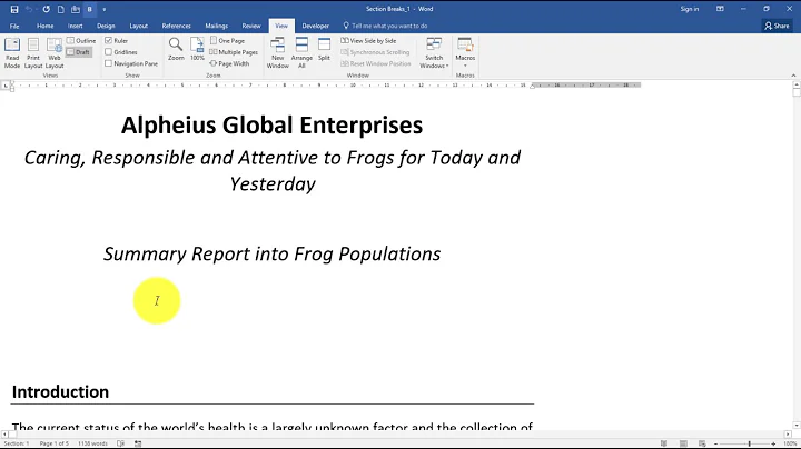Microsoft Word Intermediate 2016 Inserting A Next Page Section Break