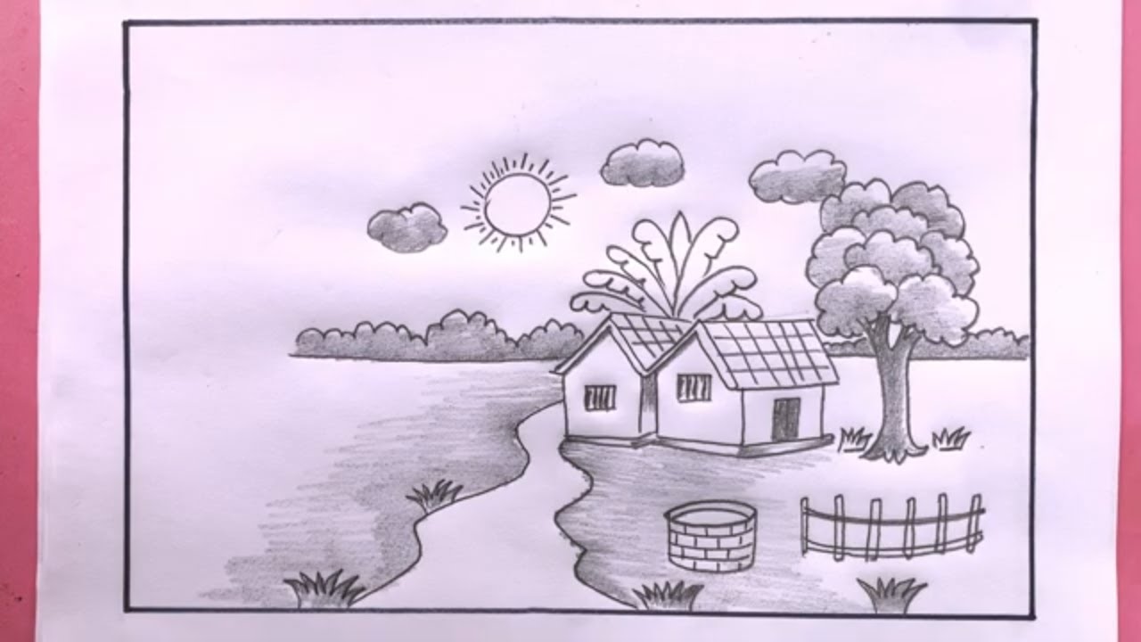 Drawing beautiful scenery/How To Draw beautiful scenery Step By Step/Simple Scenery Drawing