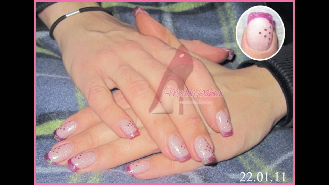 Nail art - San Valentino french effetto vetro rosa con paillettes (gel ricostruzione)
