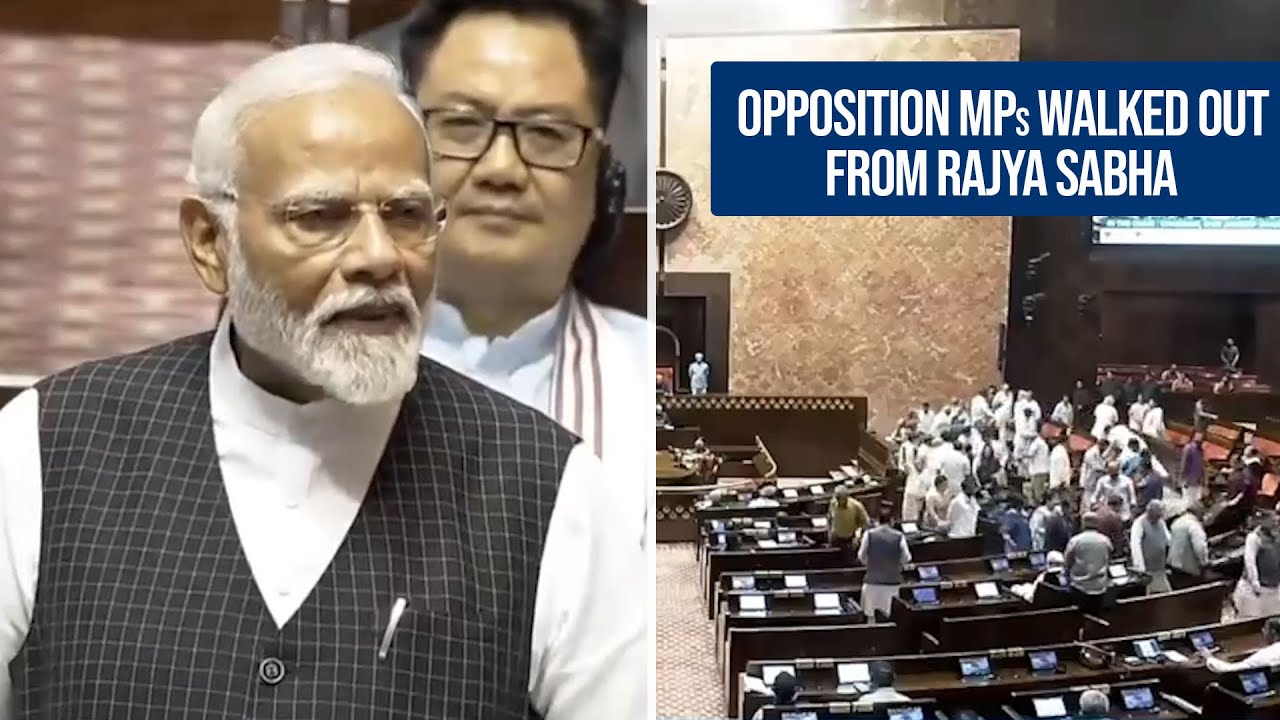 During PM Modi's Speech In Rajya Sabha Opposition MPs Walked Out ...