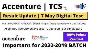 Accenture Good News 2022-2019 BATCH Result Mail Update | TCS Digital Test 7  May 2022 Check Now