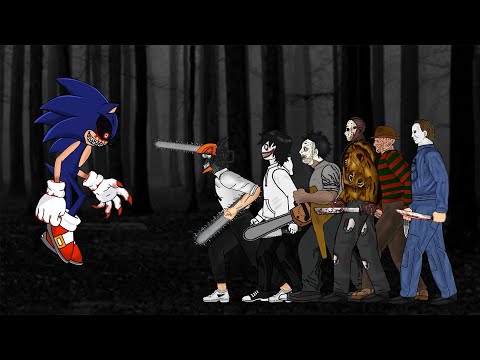 Sonic.EXE vs Chainsawman, Jeff, Leatherface, Freddy, Jason, Michael - Drawing Cartoon 2