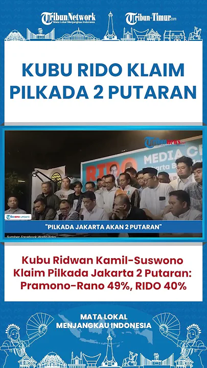 SHORT Kubu RK-Suswono Klaim Pilkada Jakarta 2 Putaran Usai Peroleh Suara 40 %, Pramono Rano 49%