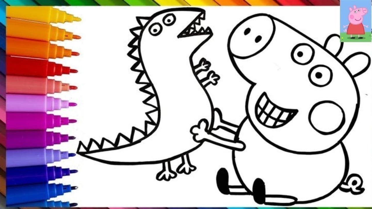 Peppa Pig with Dinosaur Drawing, Painting & Coloring For Kids and Toddlers_ Kids draw 