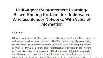 Multi Agent Reinforcement Learning Based Routing Protocol for Underwater Wireless Sensor Networks Wi