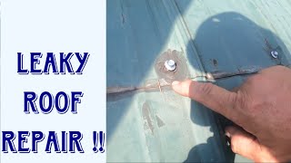 Water Pouring through our roof!! How to repair a metal roof!!