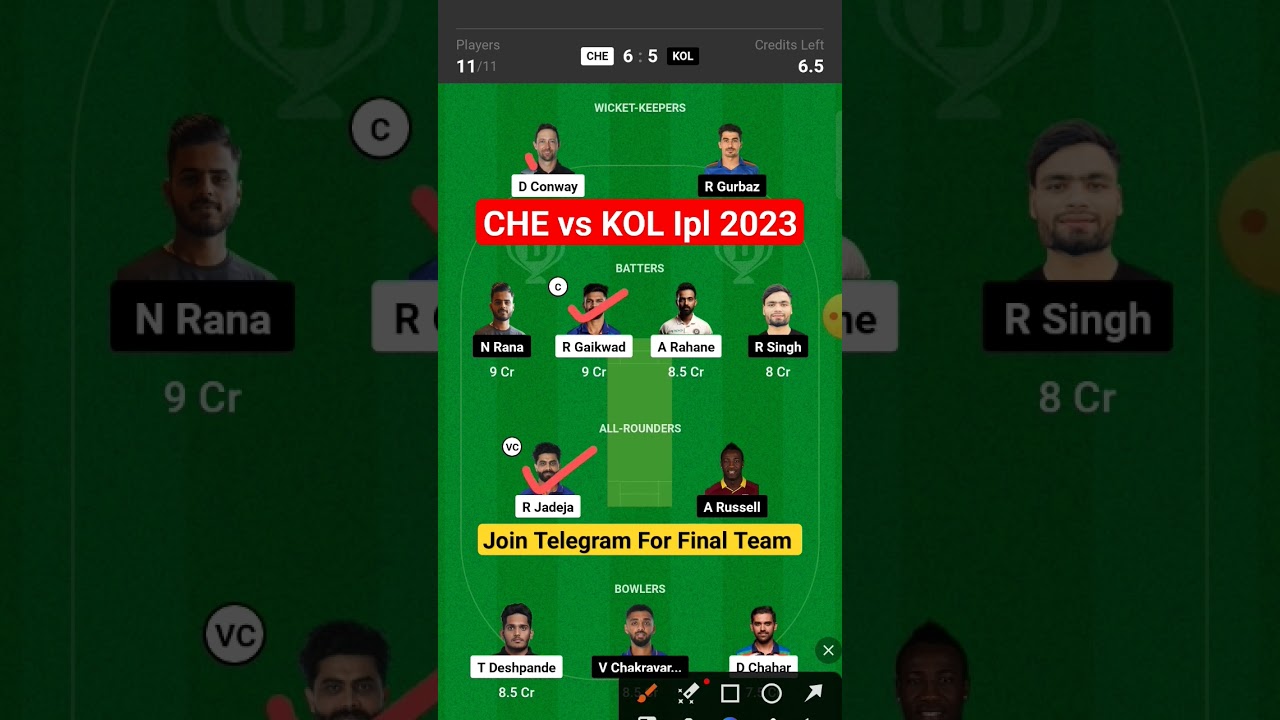 CHE vs KOL Dream11 Prediction | Chennai vs Kolkata Dream11 Team |CHE vs KOL Dream11 Today Match Team