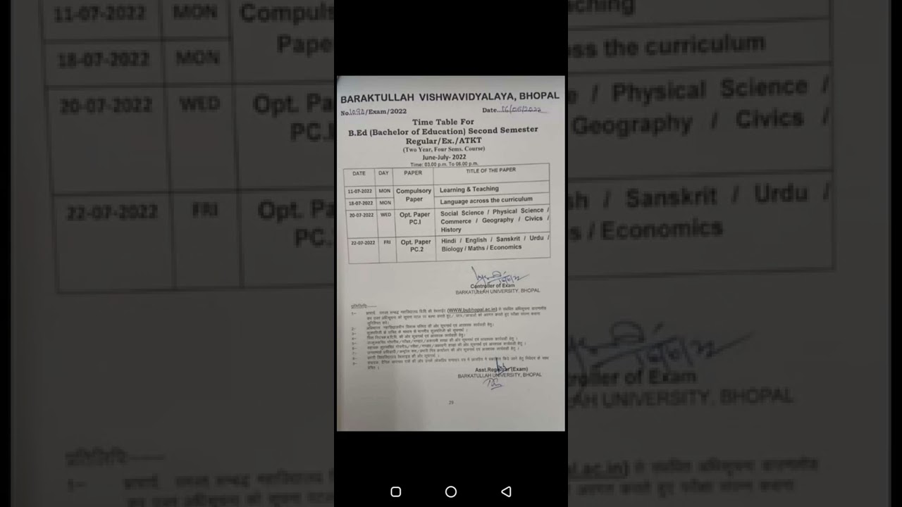 B.ED 2nd semester exam time table 2022 June -july ..... Barkatullah University Bhopal