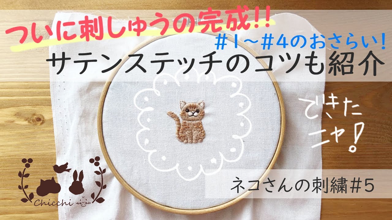 ネコさんの刺繍 5 ついにネコさん完成 しっぽ 模様 目の光の刺繍 Youtube