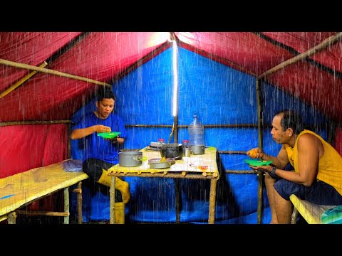 hit by heavy rain from night until morning camping & fishing, sleeping soundly until morning