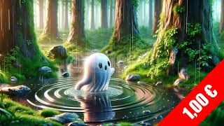 Tranquil HD Cartoon Ghost Floating on Forest Pond Stock Footage