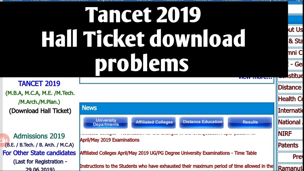 Tancet 2019 Hall ticket download problem details