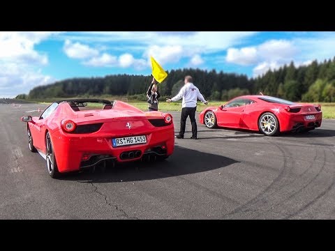 Ferrari 458 Italia Vs 458 Spider Vs Audi R8 V10 - DRAG RACE