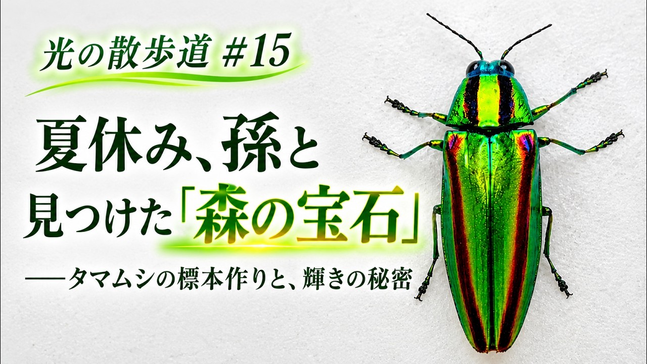 光の散歩道 #15：夏休み、孫と見つけた「森の宝石」──タマムシの標本