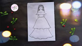 How To Draw Beautiful Girl Wearing Dress Girl Drawing Snigdha Banik Art