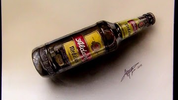 Drawing time lapse: a bottle of Aldaris Beer hyperrealistic art