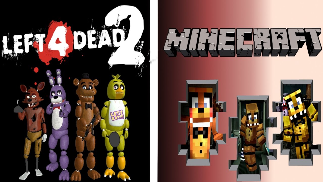 Майнкрафт аниматроники карты. Моды на майнкрафт 5 ночей с Фредди. Five Nights at Freddy's vs. Minecraft! Left 4 Dead 2.