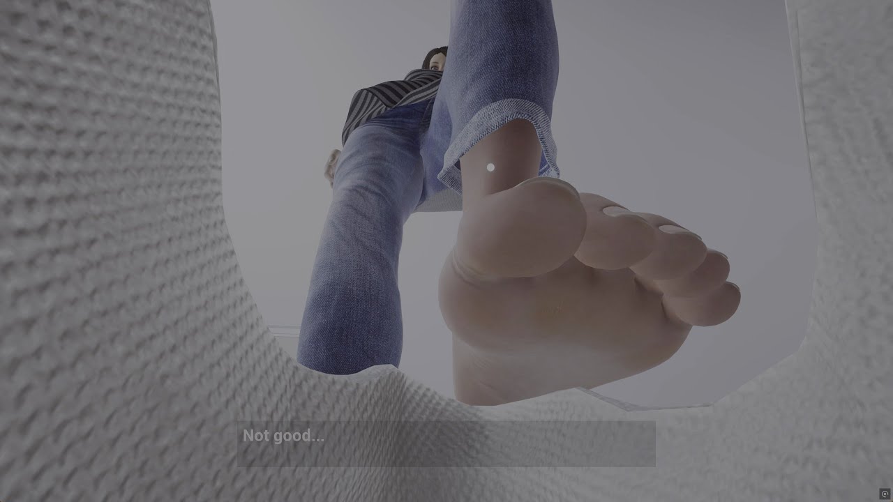 Inside the sneakers of a running giantess