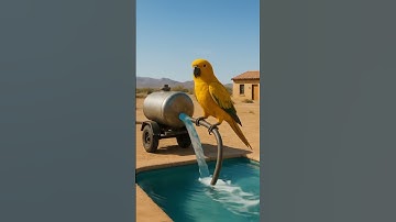 A golden 🦜parrot steals the 💧water from a green parrot’s swimming pool | #ai #parrot #shorts