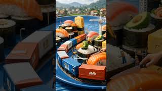 What if a tiny Indonesian train explored a giant Sushi ? 🍣 #train #miniaturkeretaapi #tinyworld