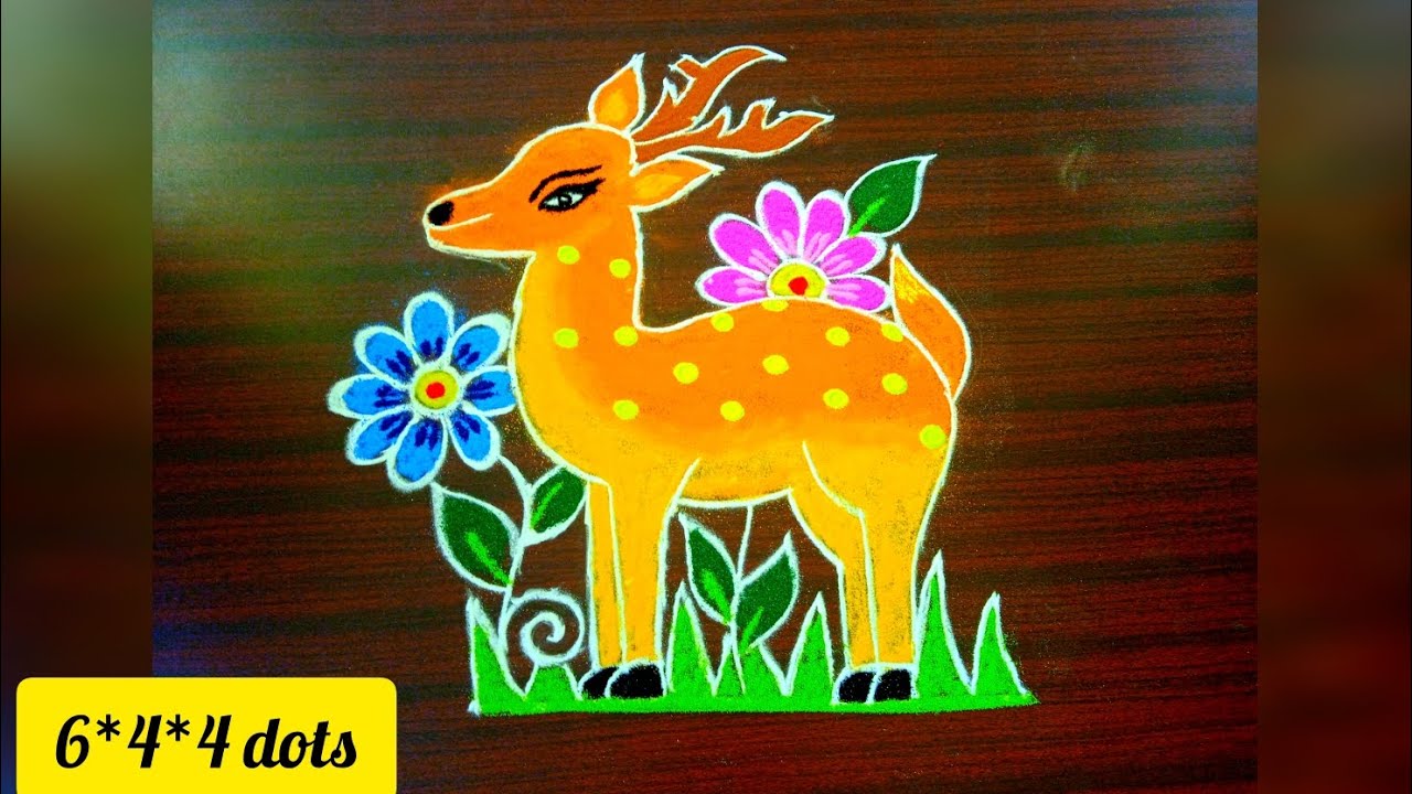 margali matha deer kolam 💐 #மார்கழிகோலம்💐my wings rangoli🌸simple muggulu#5dotskolam#easyrangoli