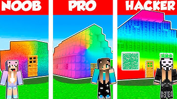 Minecraft Battle: RAINBOW HOUSE BUILD CHALLENGE - NOOB vs PRO vs HACKER / Animation