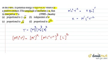 A particle of mass (m) is executing oscillations about the origin on the (x) axis. Its potential...