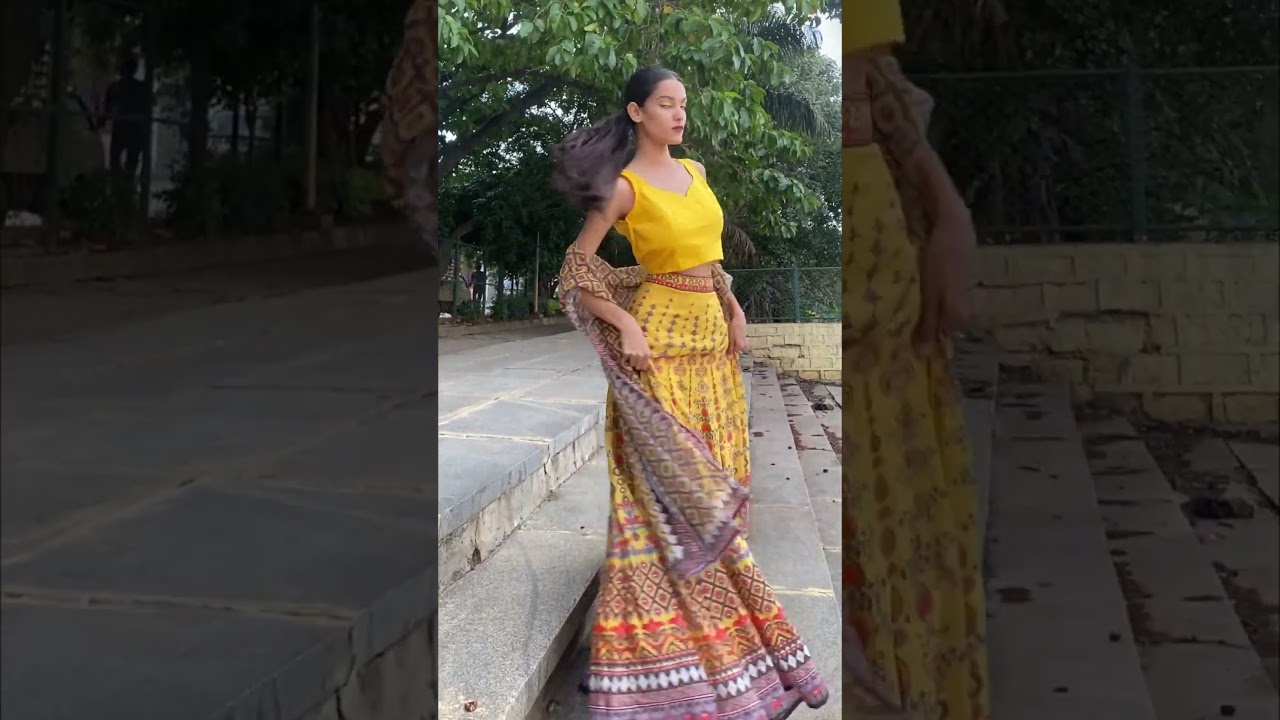 Mustard Printed Semi- Stitched Lehenga Choli Set.