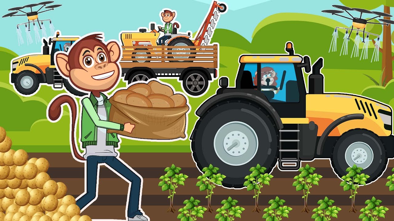 Monkey Farm Life Potato Harvest Tractor, Combine Harvester, Farm