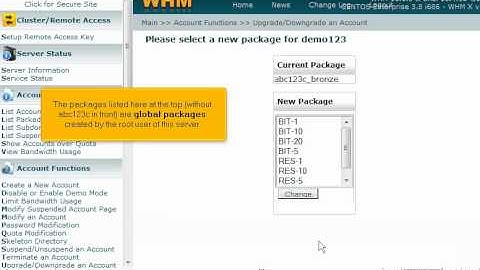 Upgrade/Downgrade an account in WHM by VodaHost web hosting