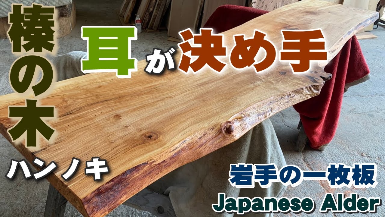 耳が決め手】岩手県産ハンノキ一枚板×オイル仕上げ【木の店さんもく